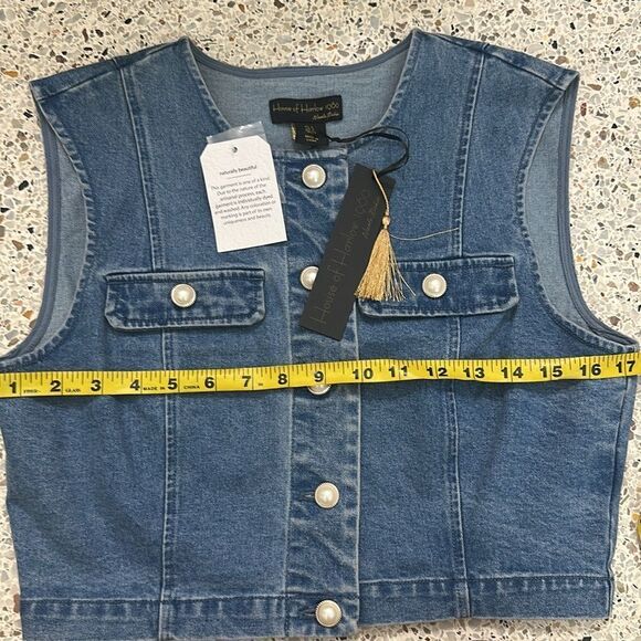 House of Harlow Jean denim skirt vest set pearl button 4 - Picture 5 of 7